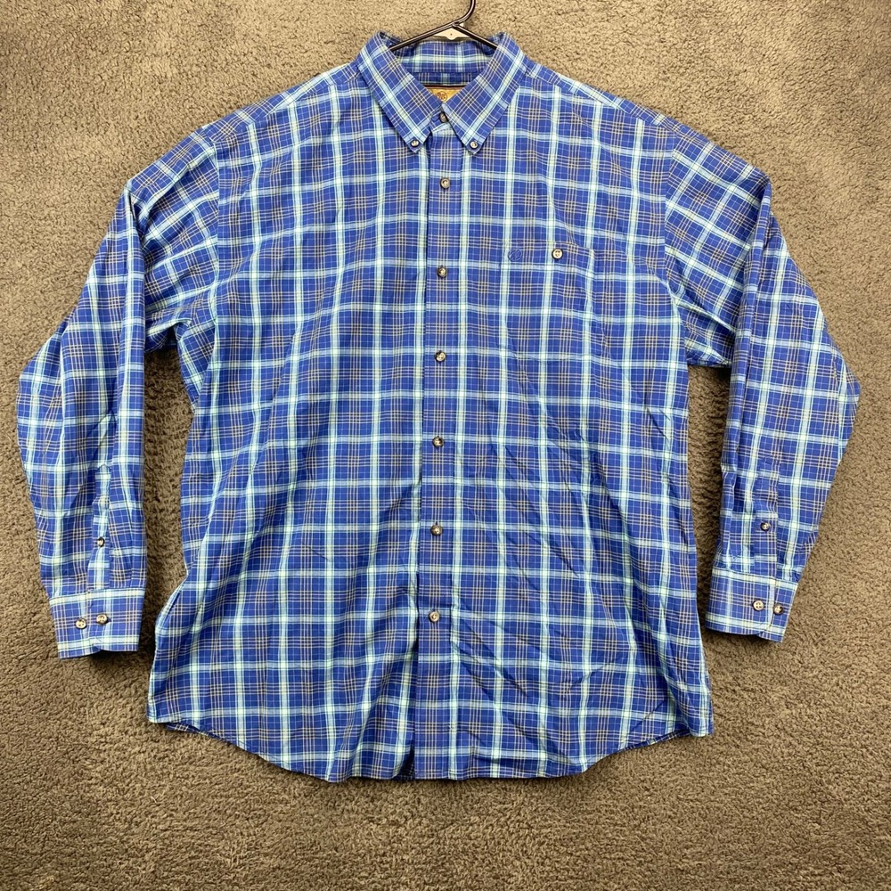 Wrangler Mens Plaid Button Down Long Sleeve Shirt Blue Yellow Size‎ 3XL
